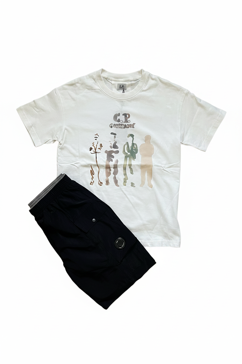 Ensemble blanc/navy C.P. Company fond blanc