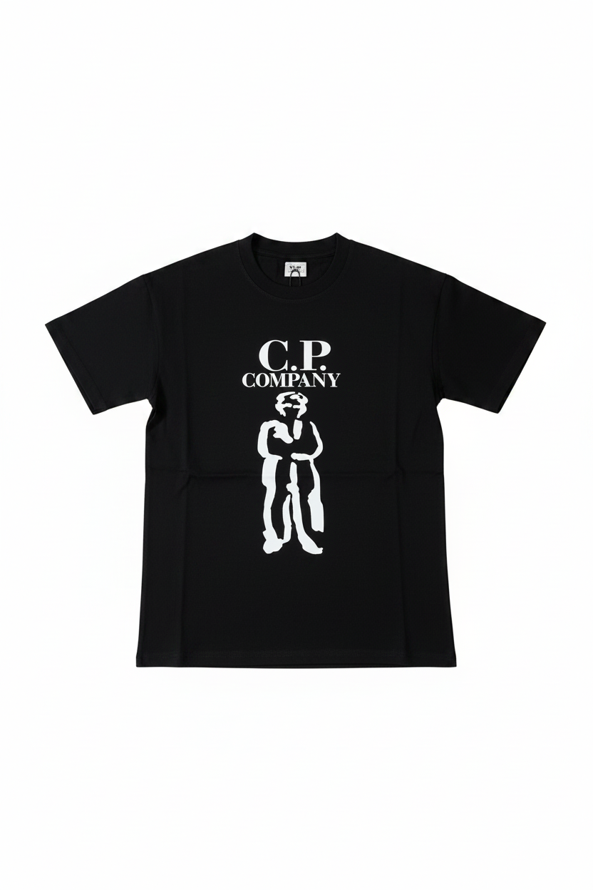 T-shirt noir C.P. Company fond blanc