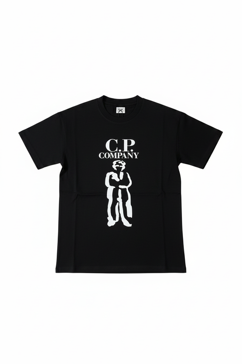 T-shirt noir C.P. Company fond blanc