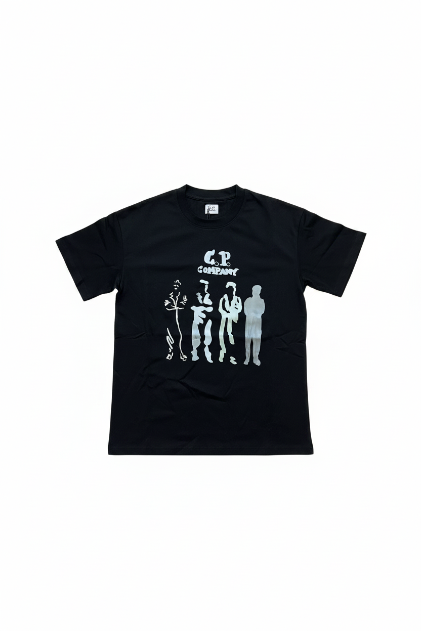 T-shirt noir figurines C.P. Company fond blanc